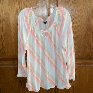 White top with neon stripes